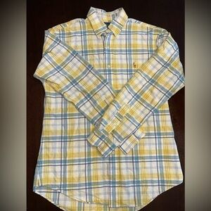 Ralph Lauren Yellow and Blue Plaid Casual Button Down Shirt
